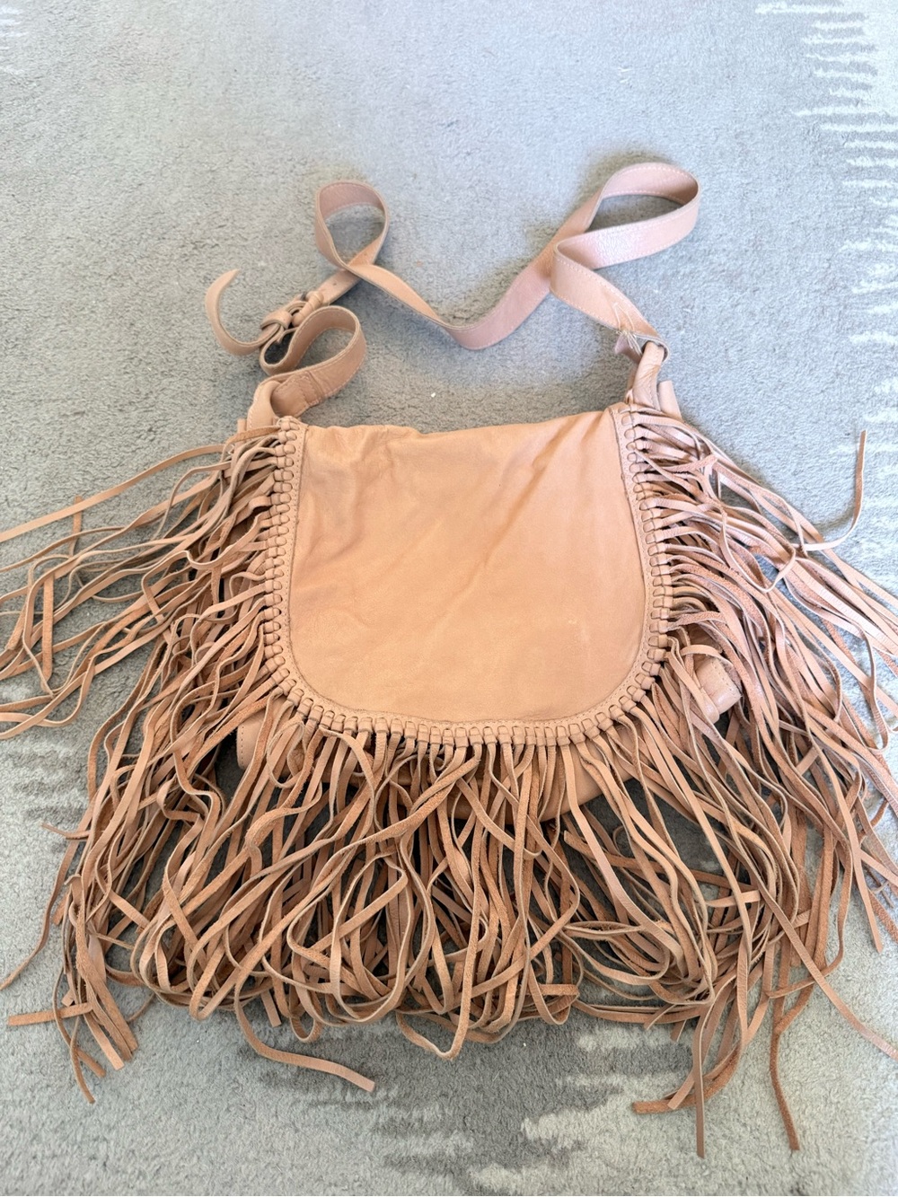 Cleobella Fringed Crossbody Bag in Tan. Real leather.